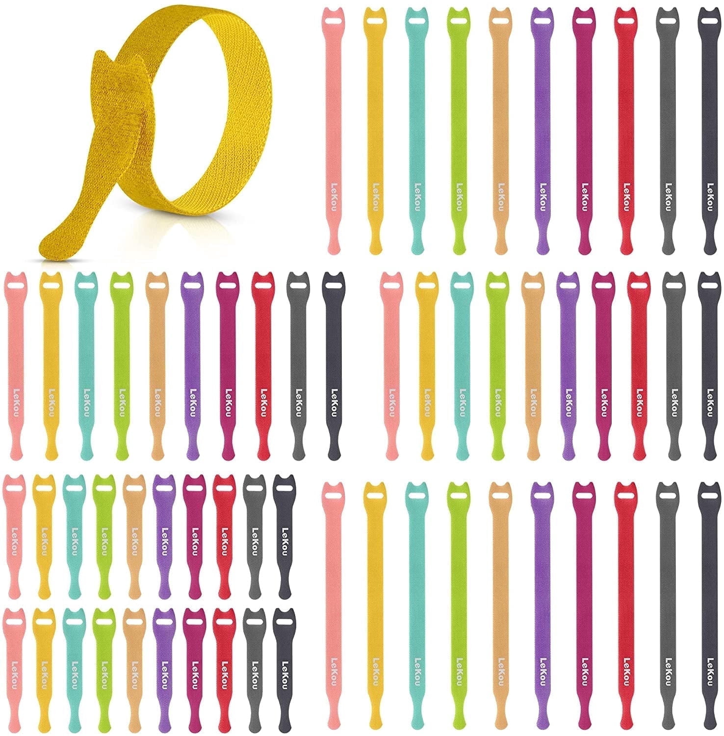 Lekou Reusable Mixed Size Hook and Loop Cable Ties 60 Pcs for Wire ...