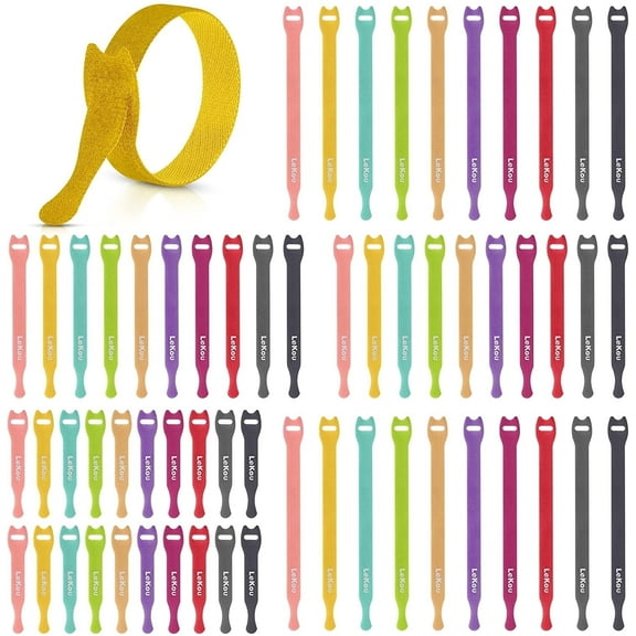 Lekou Mixed Size Hook And Loop Cable Ties, 60 Pcs Reusable Velcro Straps for Home Office