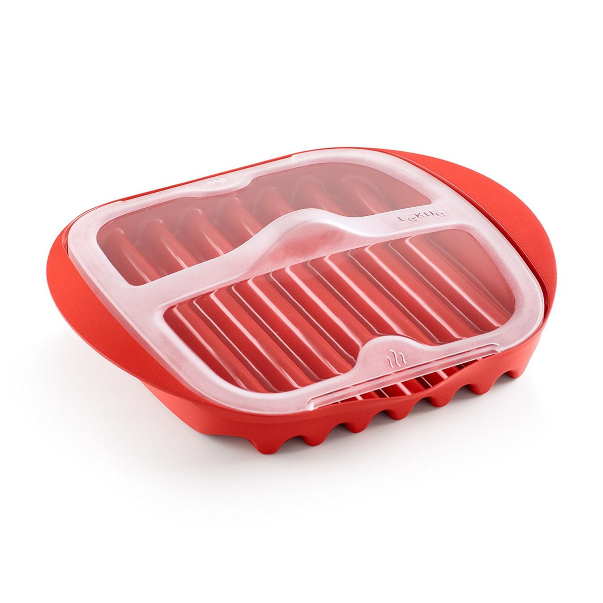 Lekue Microwave Bacon Maker & Cooker with Lid, Red