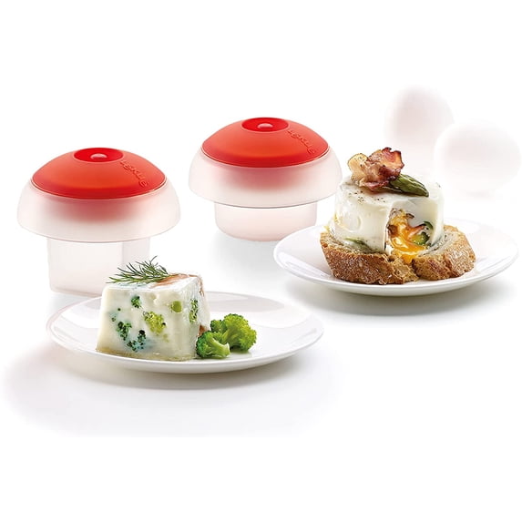 Lekue Ovo Egg Cooker Kit of 1 Square Egg Mold and 1 Round Egg Mold (Set of 2), Red (3402400SURU008)