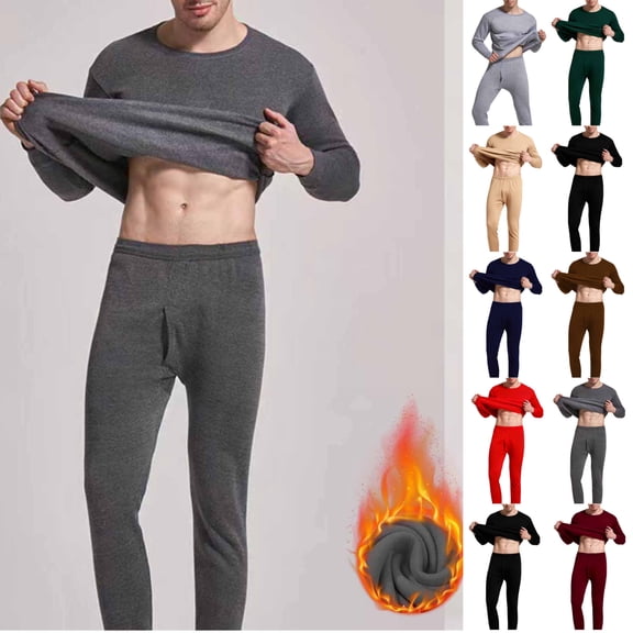 Lekwk Thermal Underwear for Men Fleece Lined Long Johns Long Sleeve Thermal Shirt and Stretch Leggings Warm Base Layer Cold Winter Gear Dark Gray XL