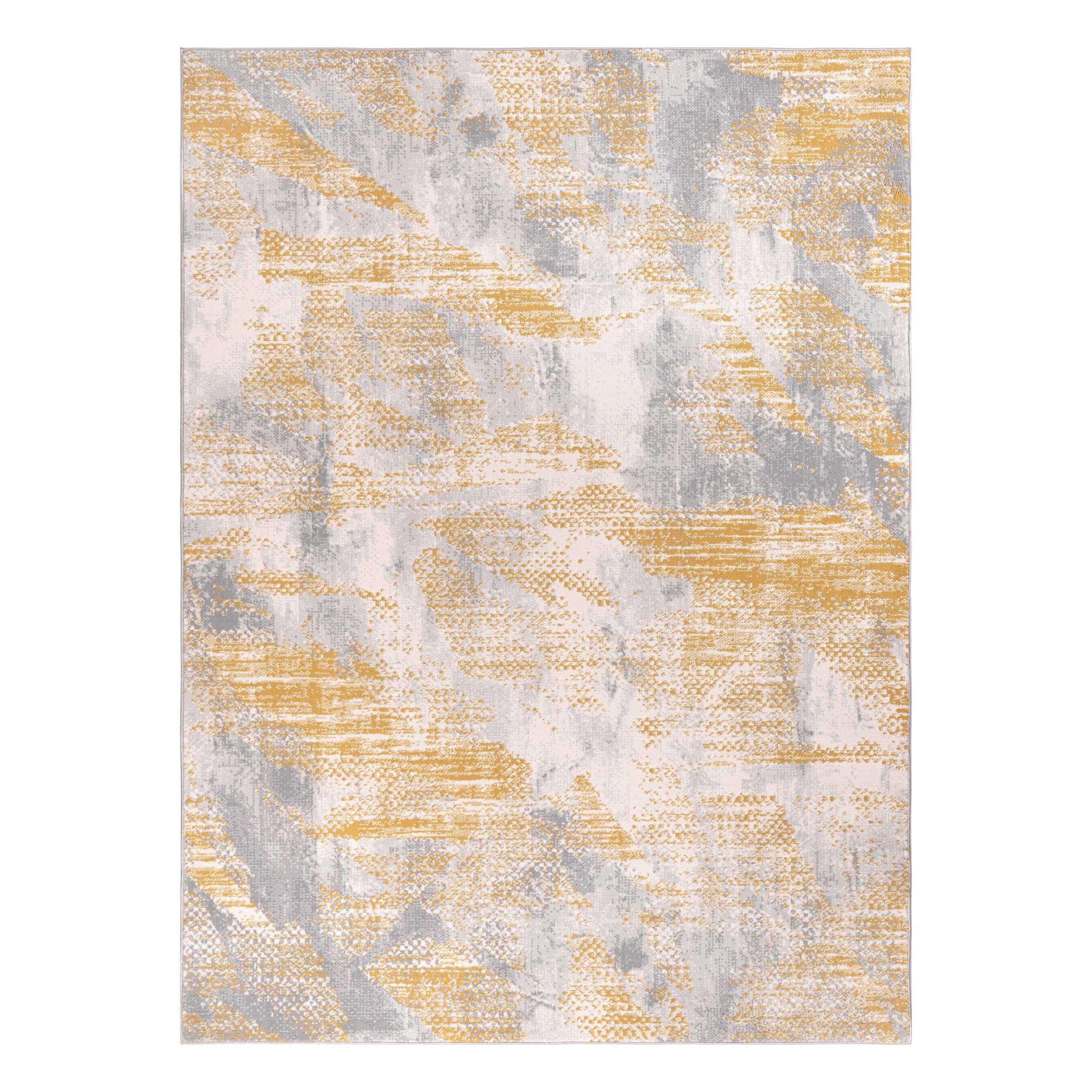Gold and Gray Abstract Polyester Area Rug 5'2" x 7'5"