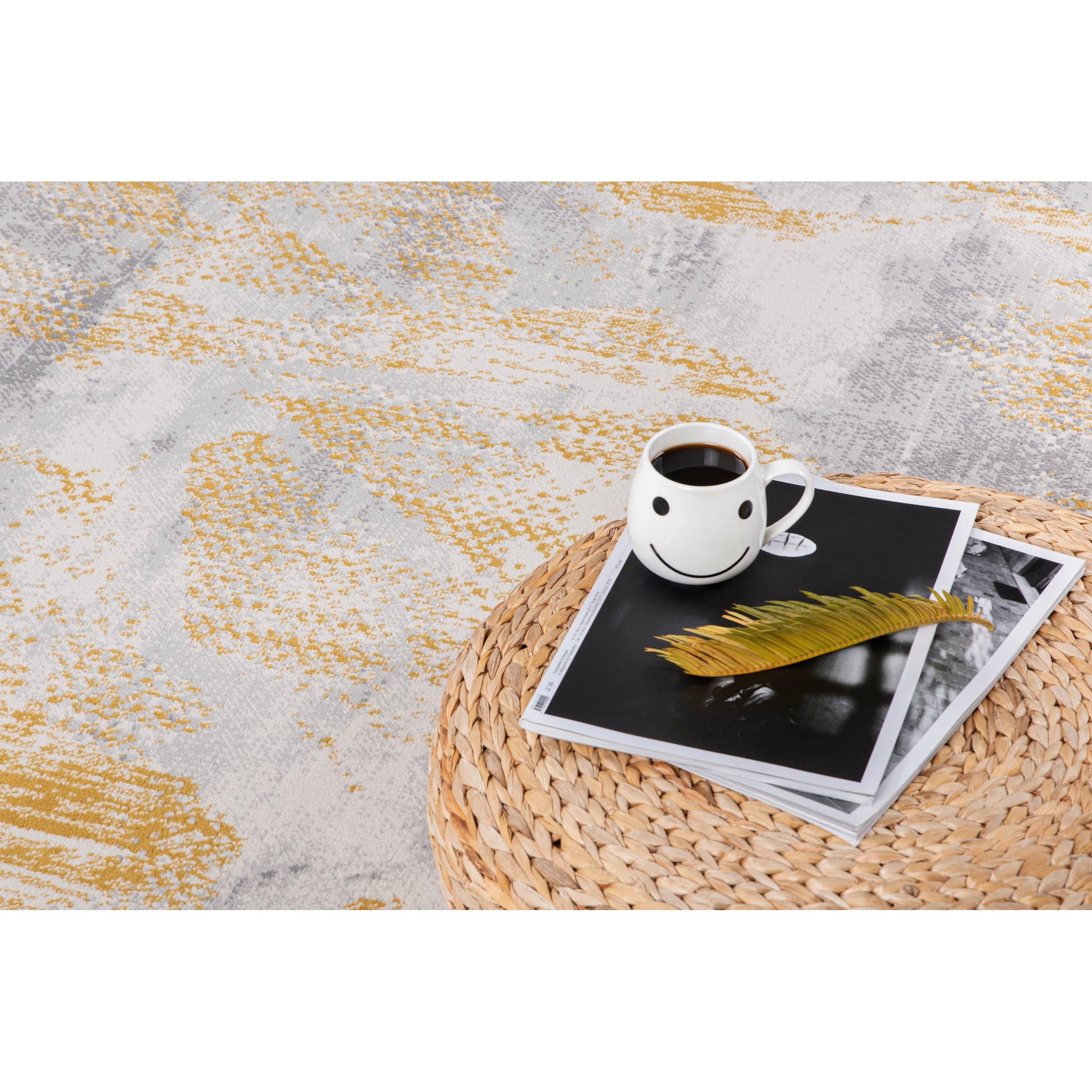 Gold and Gray Abstract Polyester Area Rug 5'2" x 7'5"