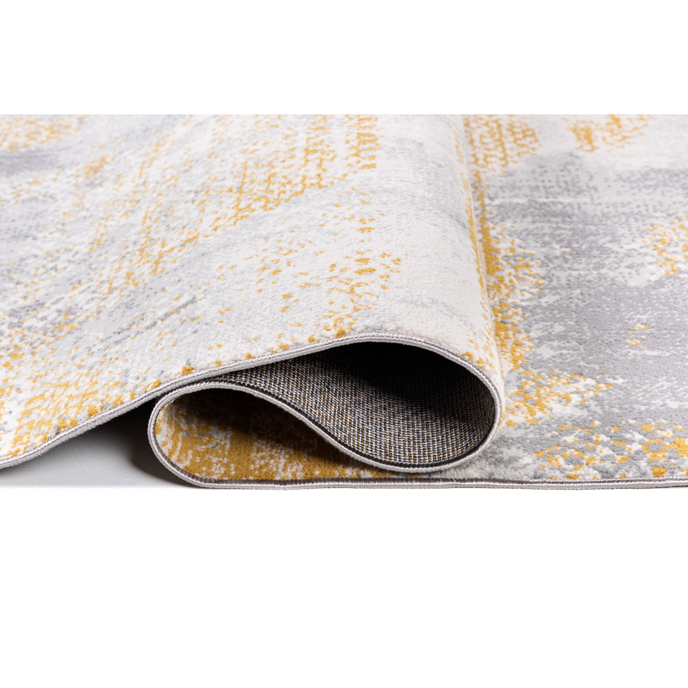 Transitional Gold and Gray Abstract Synthetic Rug 7'6" x 10'6"