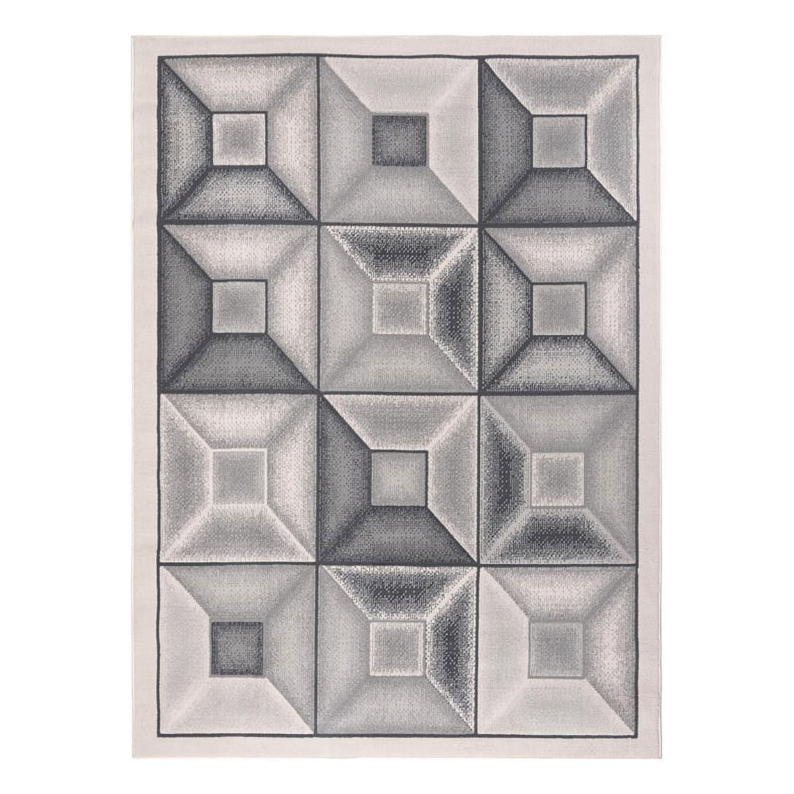 Ivory and Gray Geometric Synthetic Area Rug - 5'2" x 7'5"