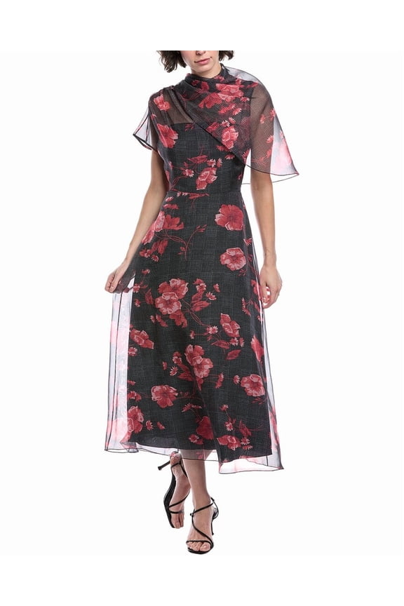 womens Draped Bodice Midi Dress, 0, Red
