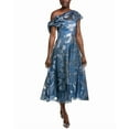 thumbnail image 1 of Lela Rose womens  Evelyn Metallic Floral Fil Coupe Silk-Blend Gown, 16, Blue, 1 of 3