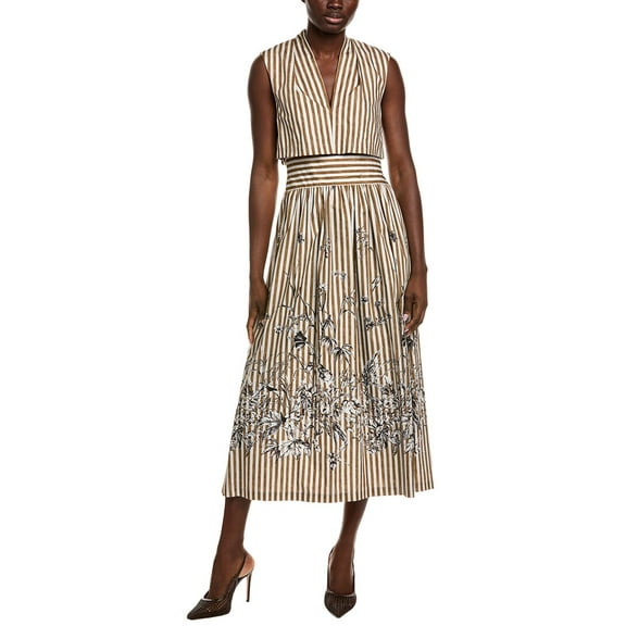 Lela Rose womens Floral Poplin Dress, 18, Brown