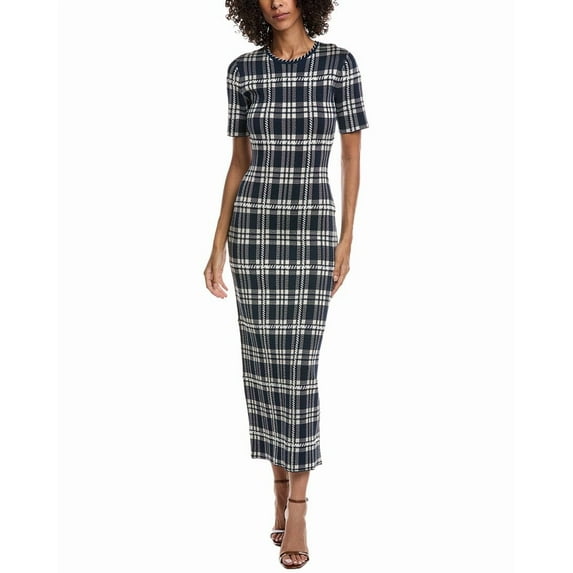 Lela Rose womens Jacquard Plaid Midi Dress, XL, Blue