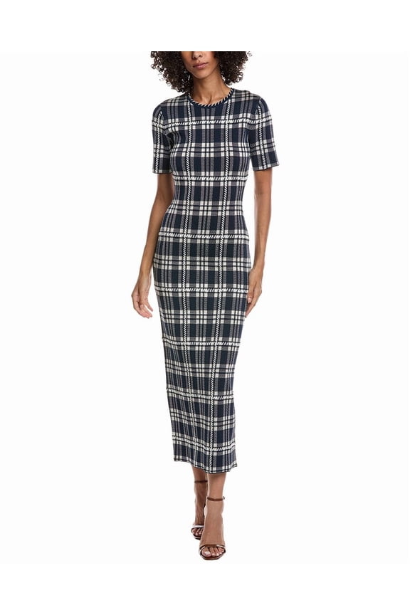 womens Jacquard Plaid Midi Dress, XXS, Blue