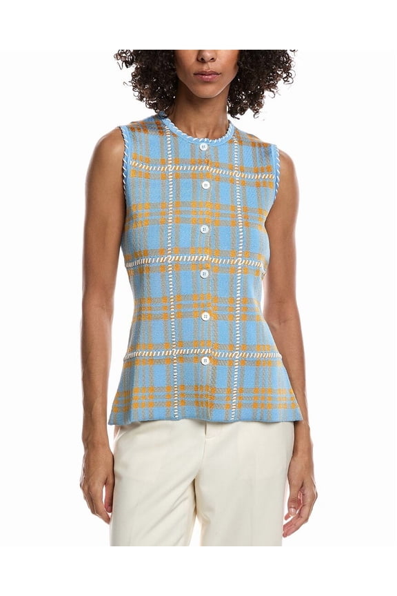 womens Jacquard Plaid Top, xs, Blue