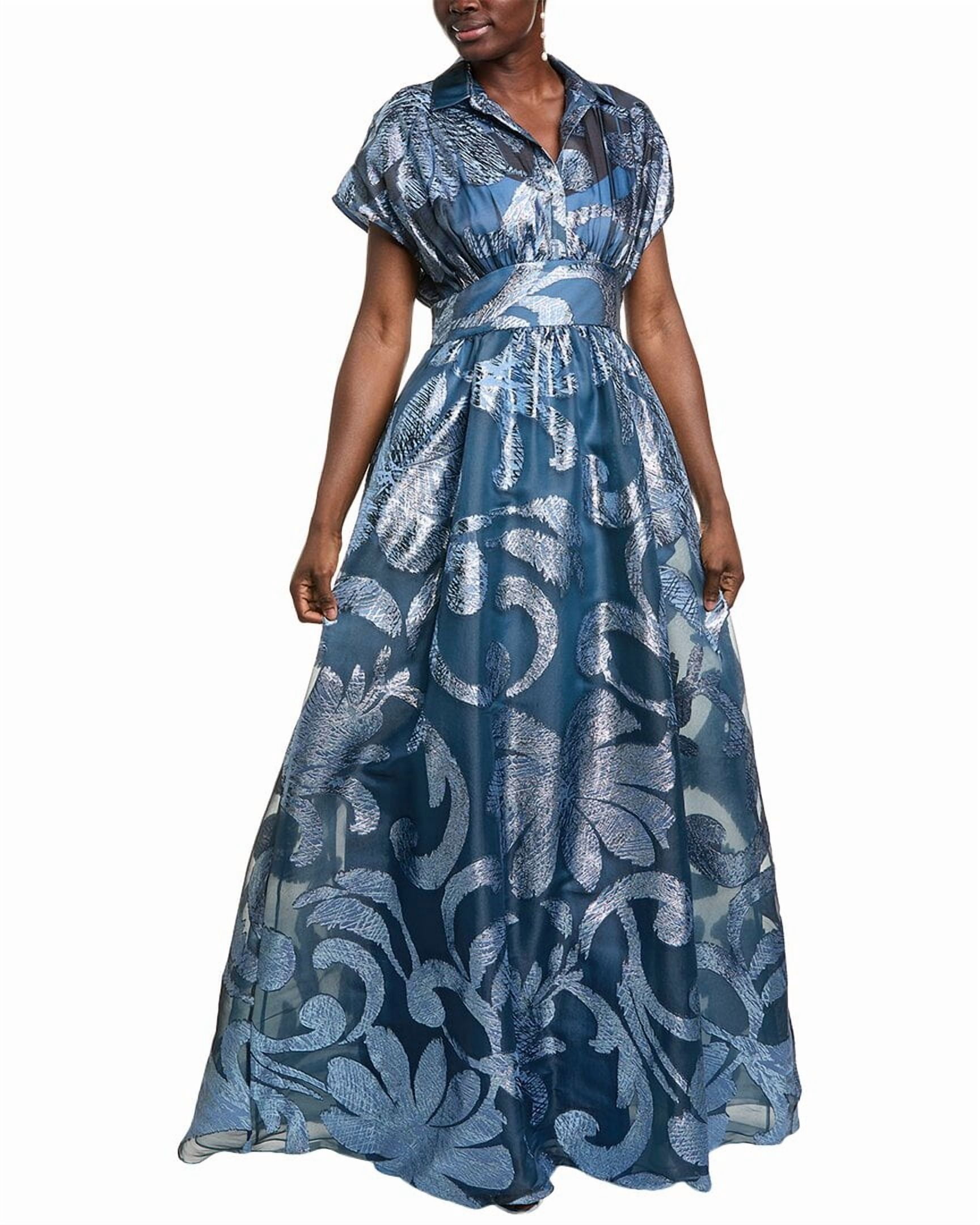 Lela Rose womens Metallic Floral Fil Coupe Silk-Blend Gown, 4 