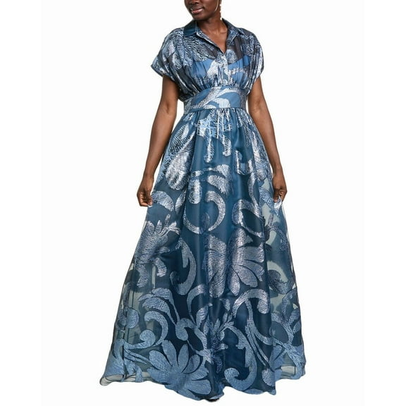 Lela Rose womens  Metallic Floral Fil Coupe Silk-Blend Gown, 4, Blue