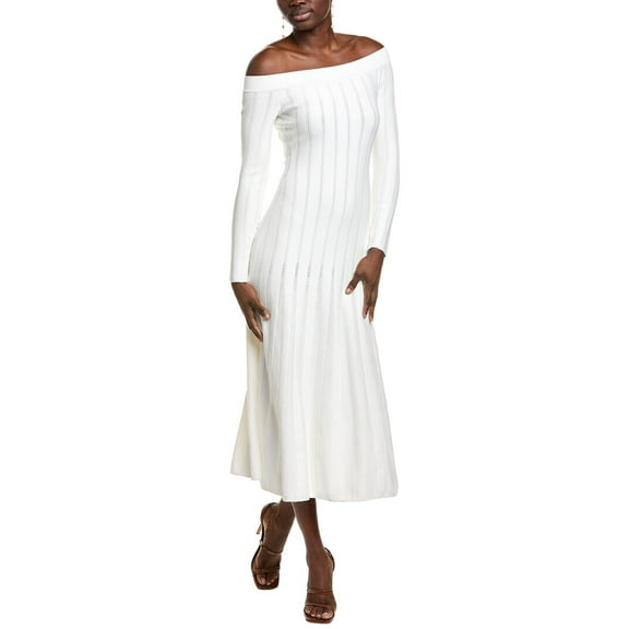 Lela Rose womens Off-The-Shoulder Knit Midi Dress, l, White