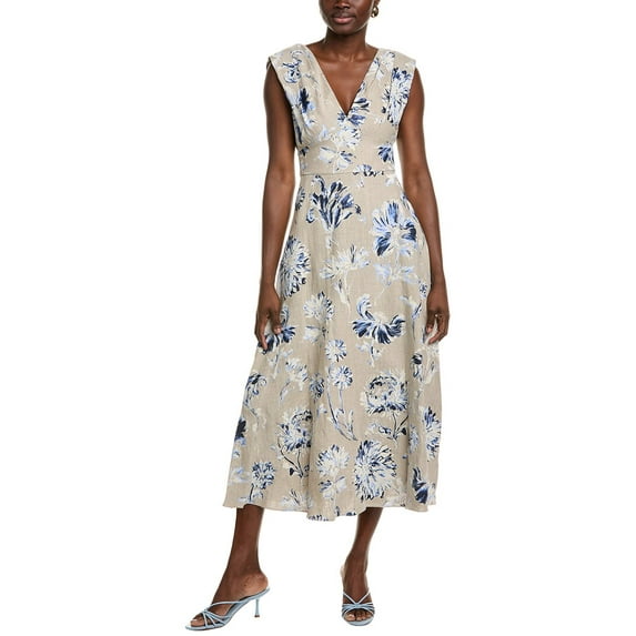 Lela Rose womens Silk Midi Dress, 12, Tan