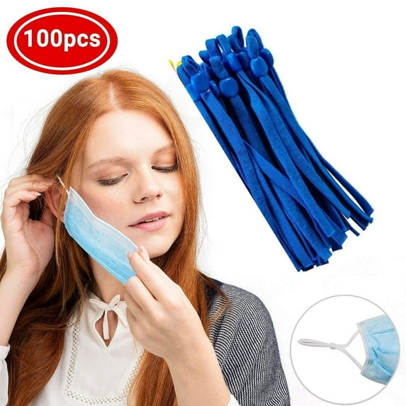 Lelaffet 100 PCS 1/4 Inch Adjustable Elastic Straps for Masks with Stoppers Buckle Silicone Cord Lock Blue Color