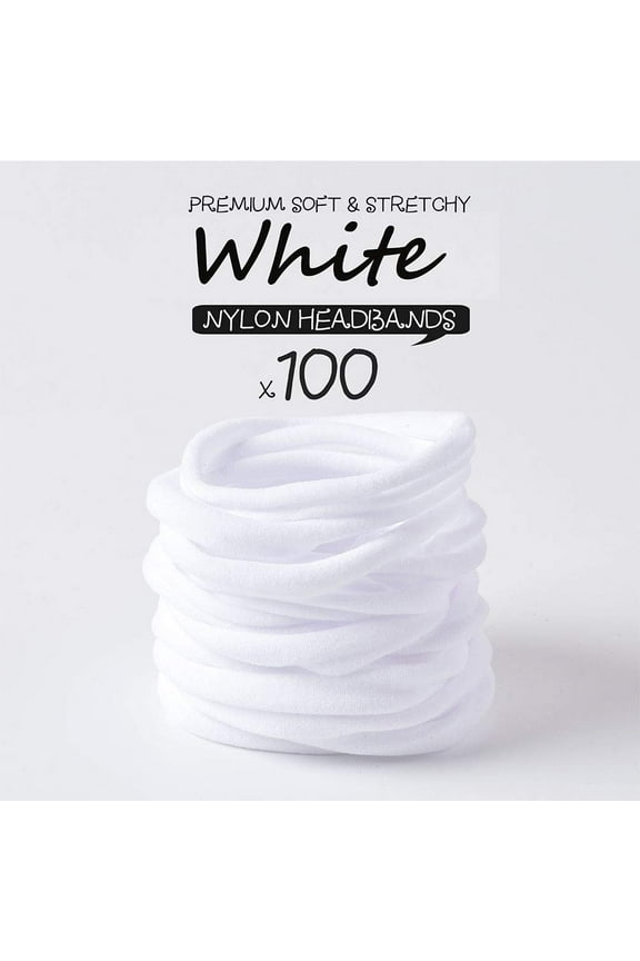 100 PCS Baby Nylon Headbands Hair Bow Elastics for Baby Girls Newborn Infant Toddlers Kids Hairbands White