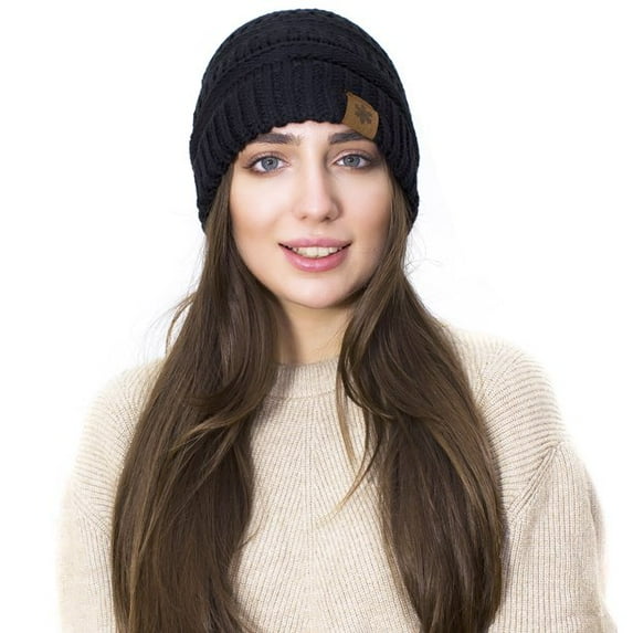 Lelaffet New Women Beanie Winter Knitted Female Hats Thick Warm Soft Chunky Cap Black