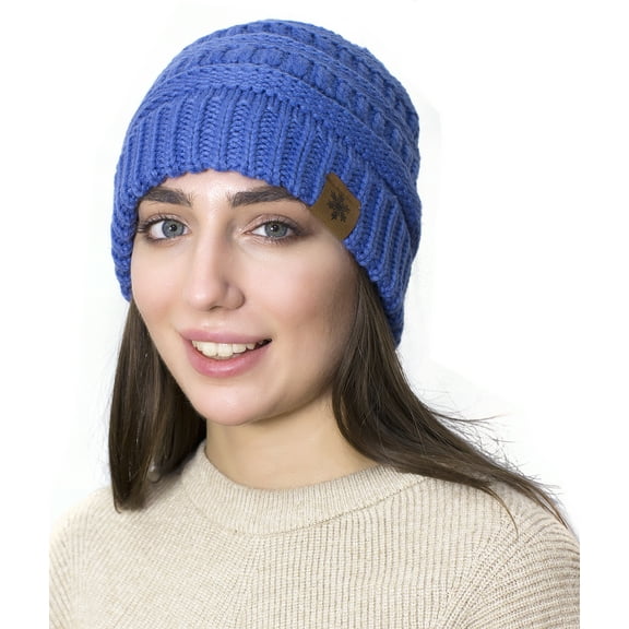 Lelaffet New Women Beanie Winter Knitted Female Hats Thick Warm Soft Chunky Cap Blue