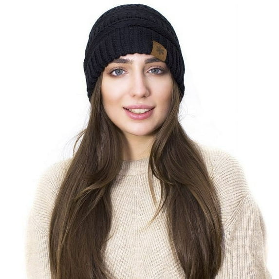 Lelaffet New Women Beanie Winter Knitted Hats Thick Warm Soft Chunky Cap Khaki