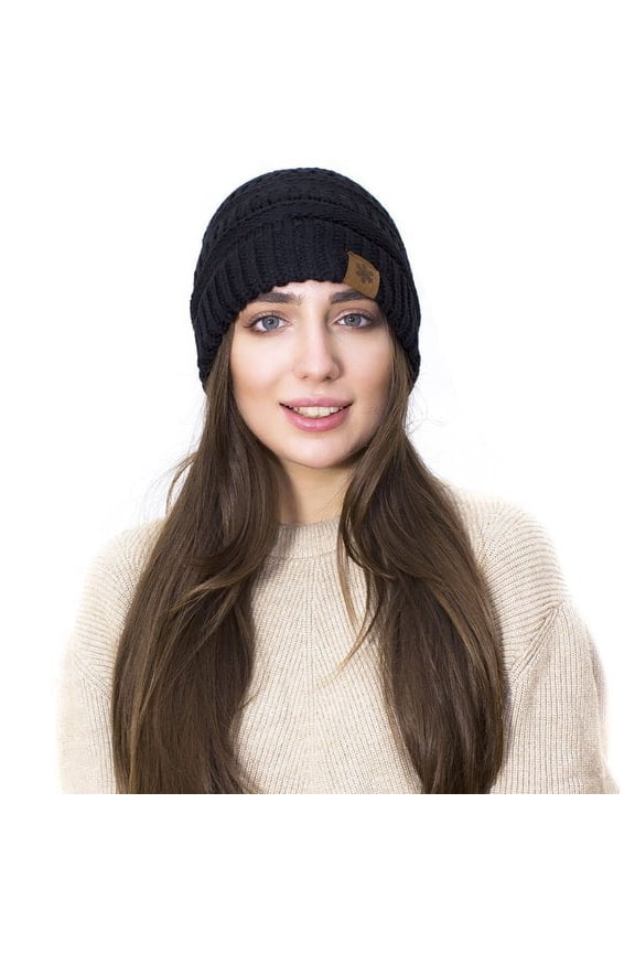 New Women Beanie Winter Knitted Hats Thick Warm Soft Chunky Cap Khaki