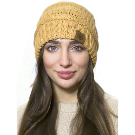 Lelaffet New Women Beanie Winter Knitted Hats Thick Warm Soft Chunky Cap Yellow