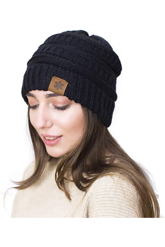 Slouchy Beanie Winter Hats for Women Thick Warm Soft Chunky Cable Knit Hat Ski Cap Black
