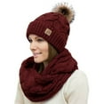 thumbnail image 1 of Lelaffet Women Hat Scarf Set Pom Beanie Girls Cute Winter Ski Hat Slouchy Knit Cap with Fleece Lined Burgundy, 1 of 8