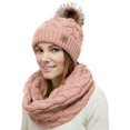 thumbnail image 1 of Lelaffet Women Hat Scarf Set Pom Beanie Girls Cute Winter Ski Hat Slouchy Knit Cap with Fleece Lined Pink, 1 of 6