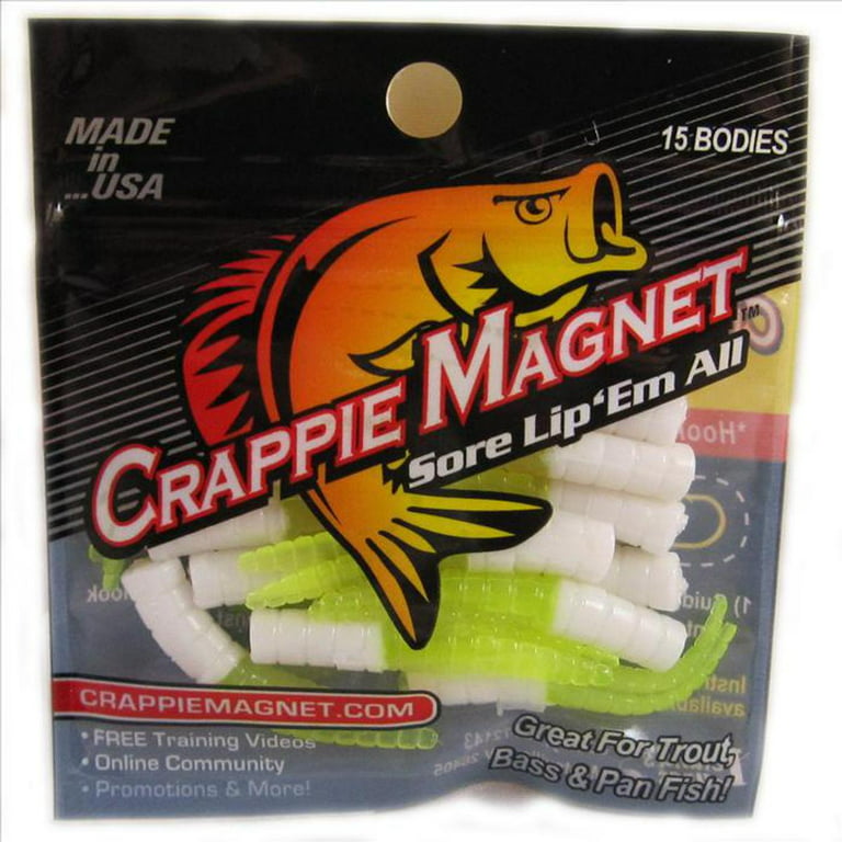 Leland Lures Crappie Magnet Softbait, White & Chartreuse, 15 Count 
