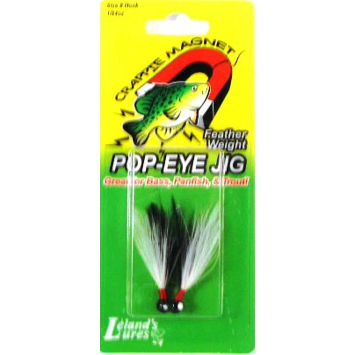 Leland Lures Pop Eye Jig 1/32" Black/White Fishing Lures for Crappie, 2 Count