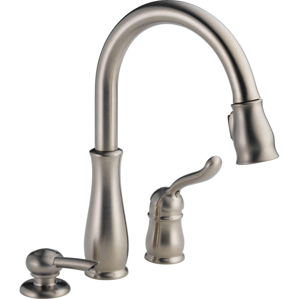 Leland Brushed Stainless Steel Pull-Down Kitchen Faucet with Soap Dispenser