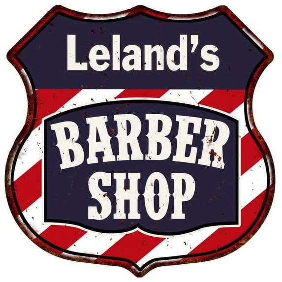 Leland's Barber Shop Sign Shield Metal Gift Hair Gift 211110020406