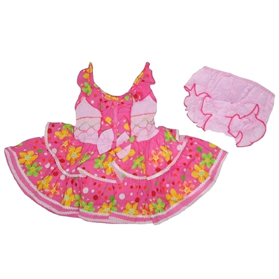 Lele Baby Girls Pink Floral Halter Dress & Diaper Cover (12 Months)