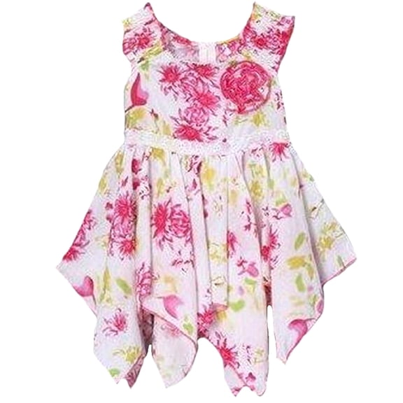 Lele Baby Girls Pink Floral Handkerchief Dress (12 Months)