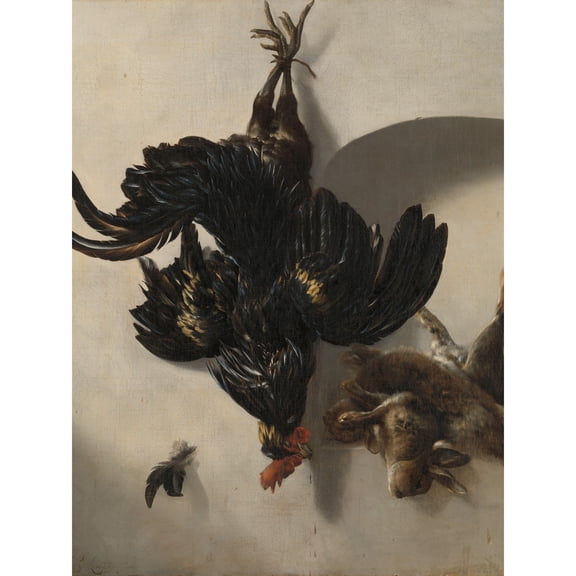 Lelienbergh Still Life Black Rooster Two Rabbits Extra Large XL Wall Art Poster Print
