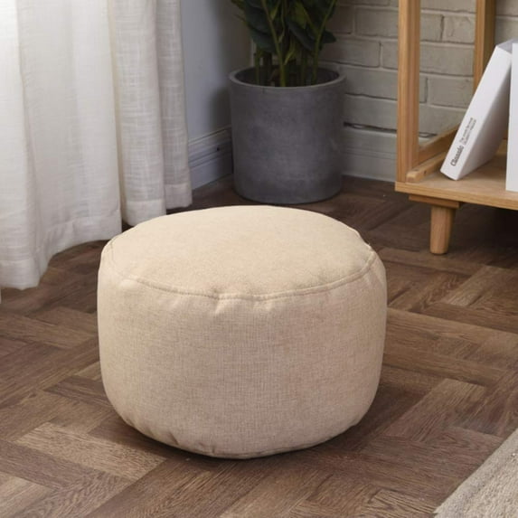 Lelinta Solid-Color Khaki Polyester-Fiber Round Pouf, Comfortable Foot Rest