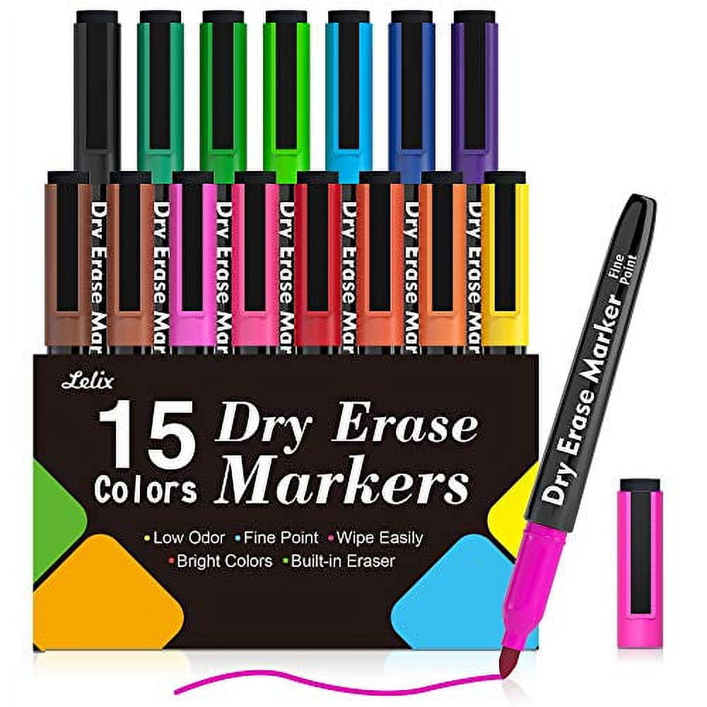 Lelix 15 Colors Dry Erase Markers, Whiteboard Markers Fine