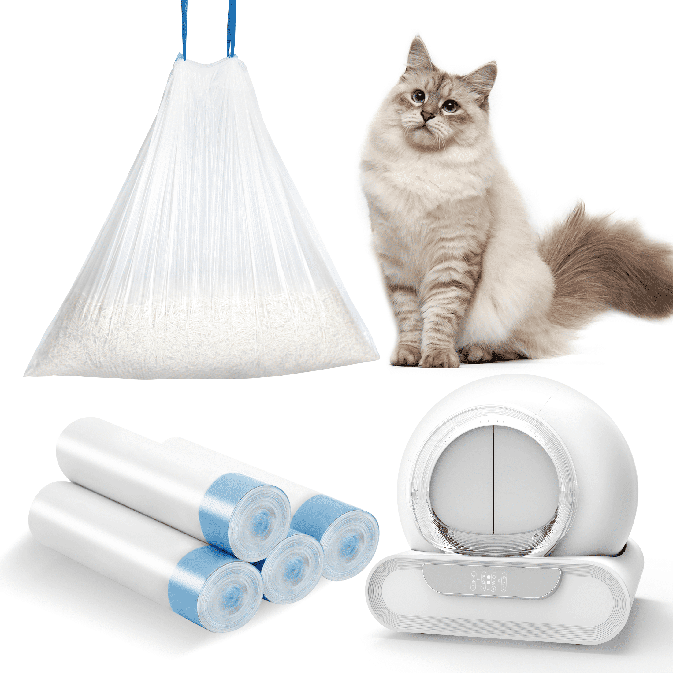 Litter Stuff LeloPets 60 Count Cat Litter Waste Bags with Drawstrings, 18