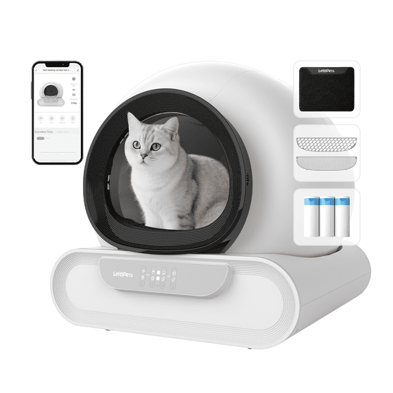 LeloPets D1 self-cleaning litter box, app controlled, automatic safety sensor, large capacity with lid, suitable for multi-cat households, black