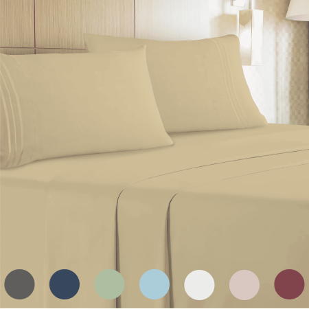 Leluxe Home 3-Piece Traditional Beige Solid Print Twin Bed Sheets