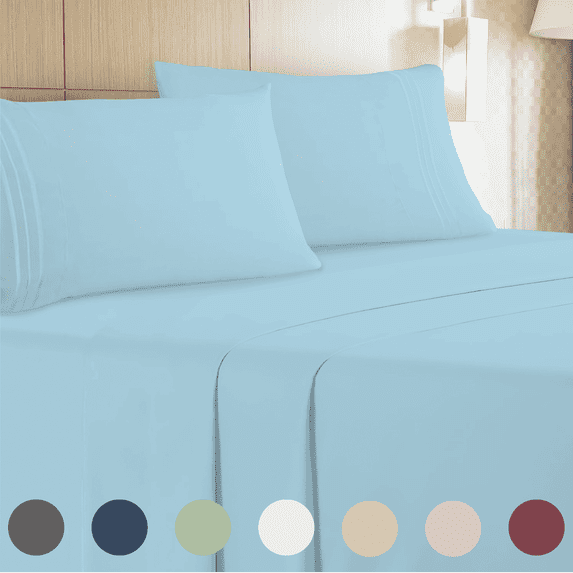 Leluxe Home 4-Piece Microfiber Sheet Set Cooling Wrinkle Free Sheets Full, Blue
