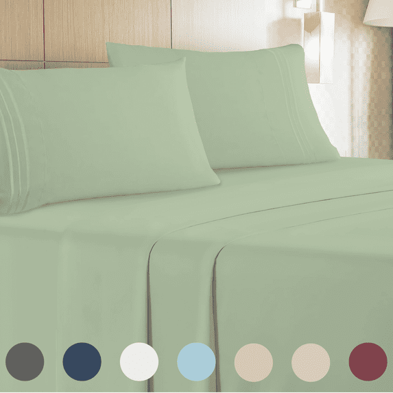 Leluxe Home 4-Piece Traditional Green Solid Full Sheet Set Cooling Wrinkle Free
