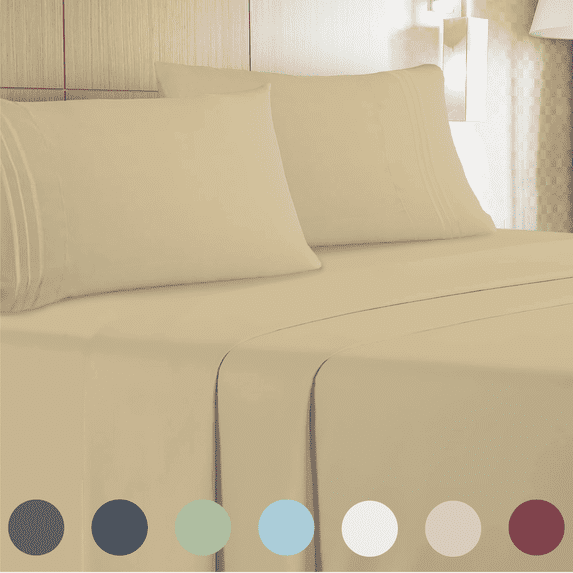 Leluxe Home 4-Piece Traditional King Bed Sheet Set - Solid Print, Deep Pocket