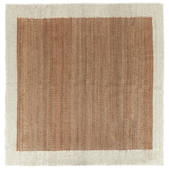 Lem 8 x 8 Handmade Square Area Rug, Jute Woven Texture with Ivory Border
