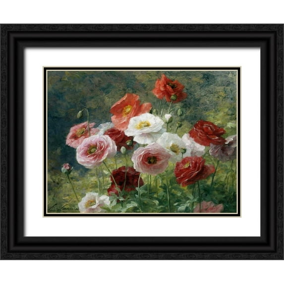 Lemaire, Louis Marie 18x15 Black Ornate Wood Framed with Double Matting Museum Art Print Titled - Poppies