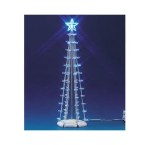 Lemax Christmas Village Battery Operated 9" Lighted Blue Silhouette Tree #74657