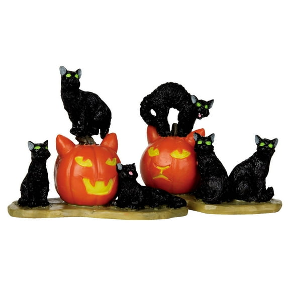 Lemax Halloween Black Polyresin Cats Decoration, Set of 2