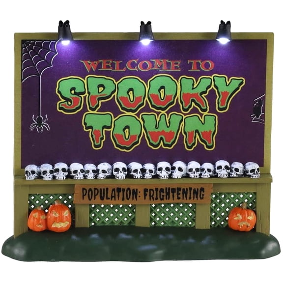 Lemax Spooky Town 4.29” Halloween Lighted Skull and Jack-O-Lantern Plastic Figurine