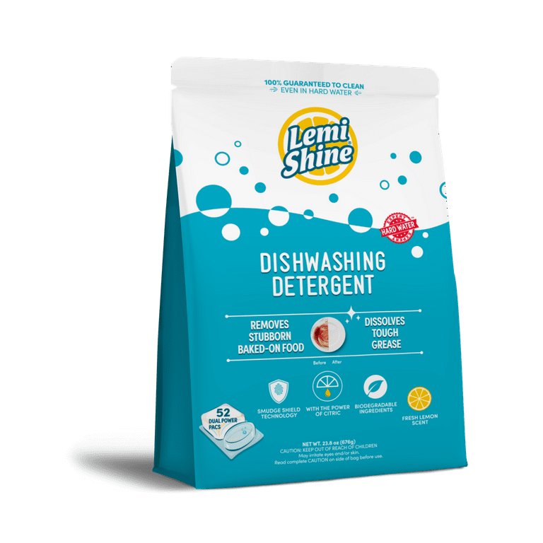  Lemi Shine - Shine + Dry Natural Dishwasher Rinse Aid, Hard  Water Stain Remover (1 Pack - 25 oz) : Health & Household